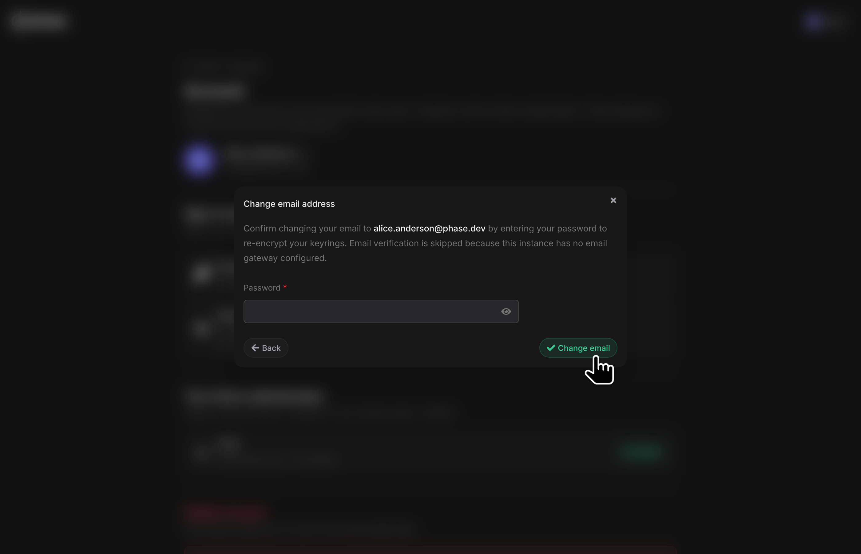 Confirm the email change with the verification code