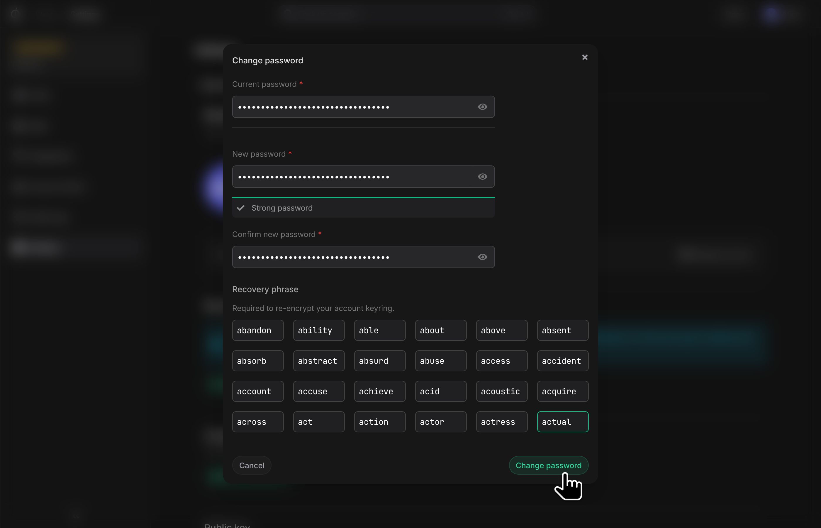 Change password dialog