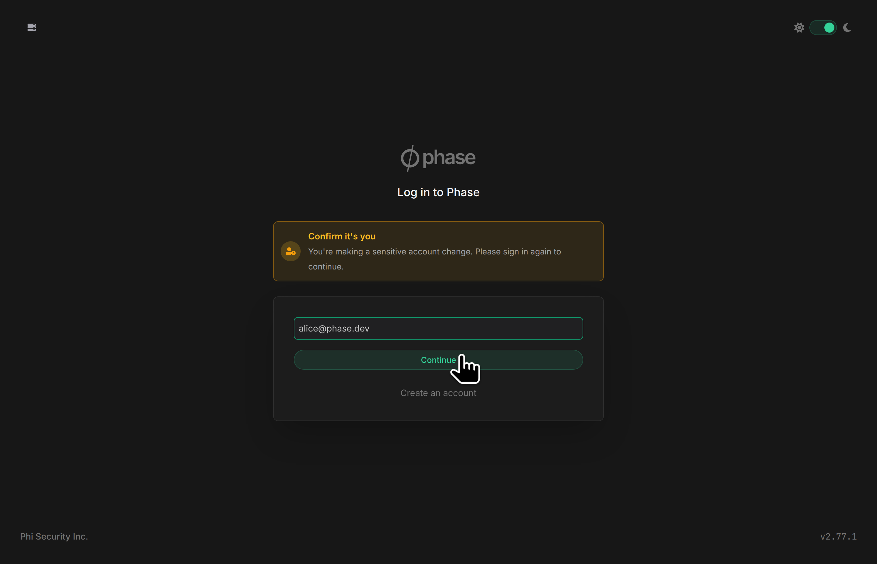 Login page during re-authentication