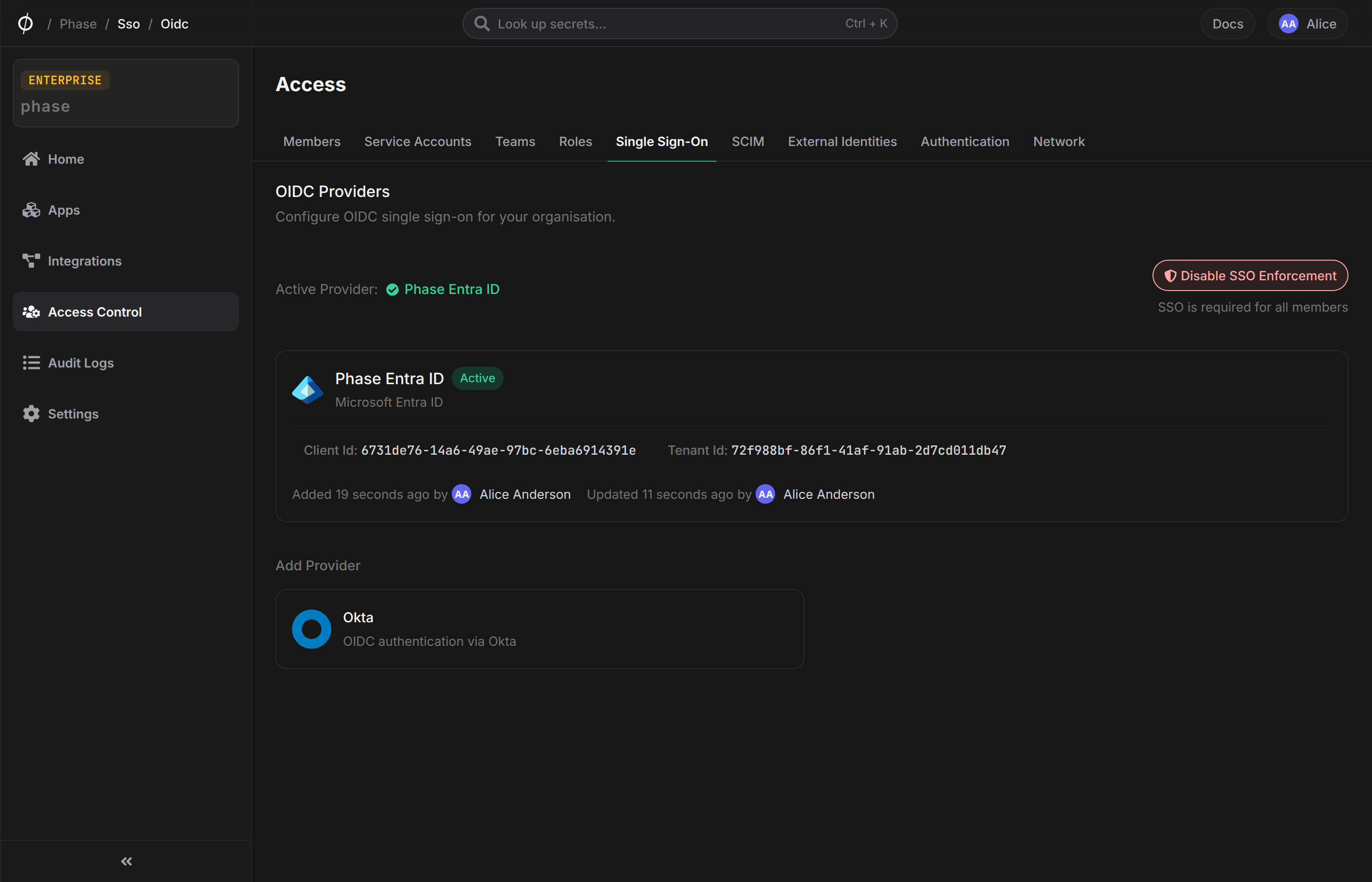 Disable SSO Enforcement button