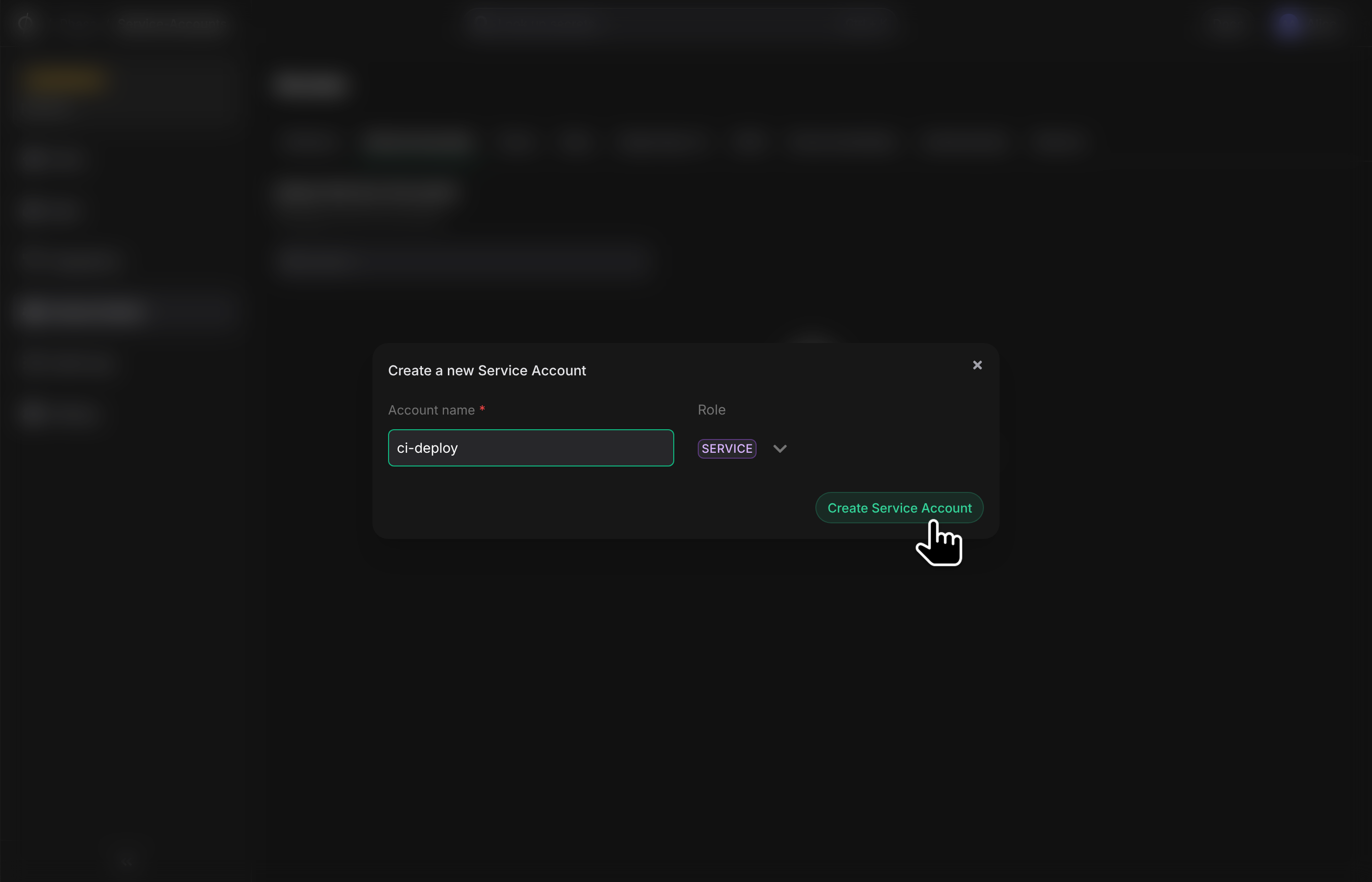 Create new service account