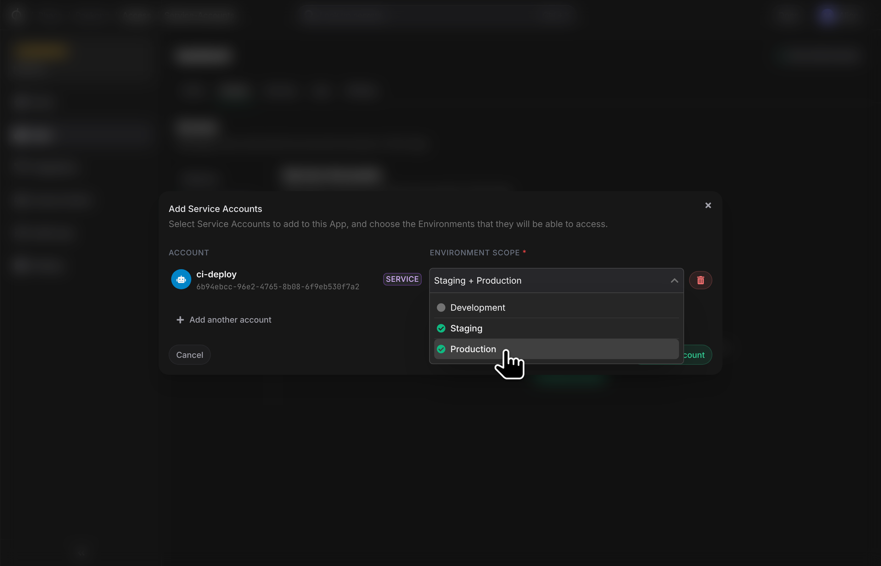 Add service account to app