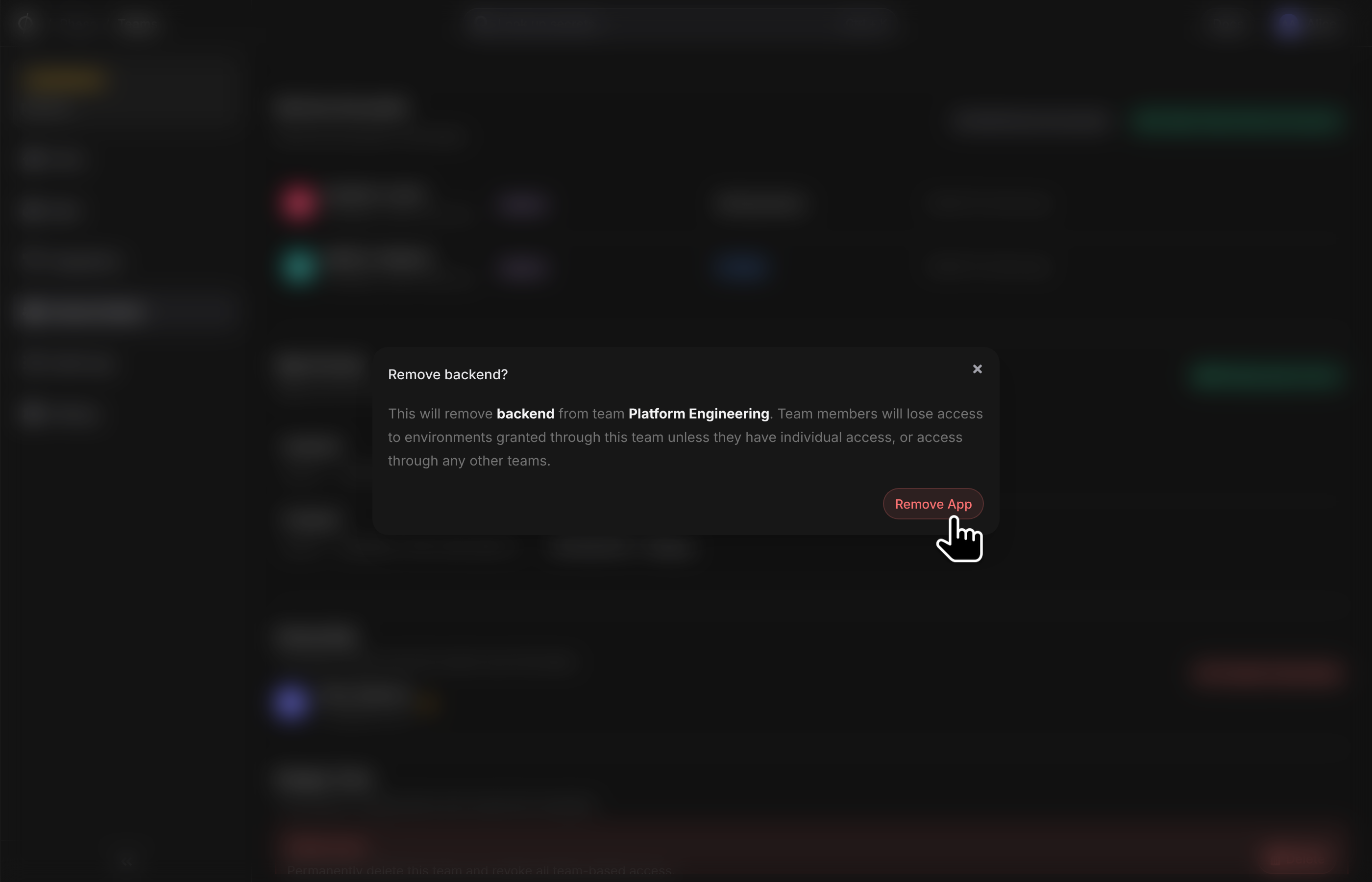 Remove an app from a team