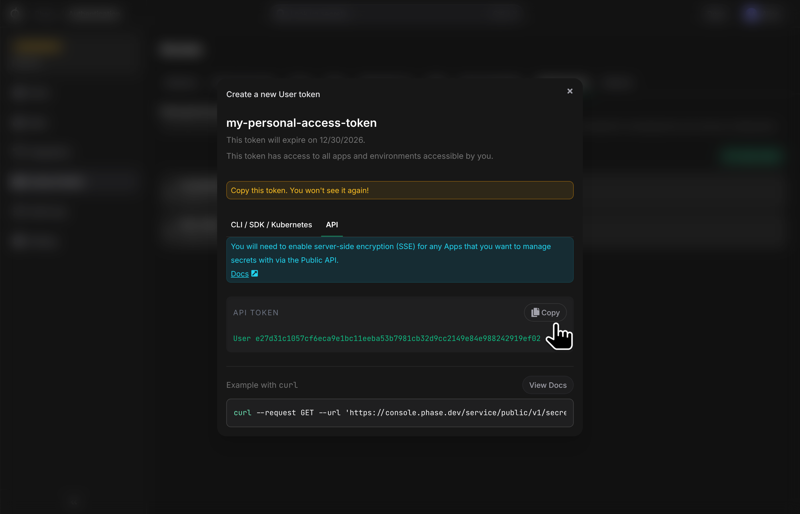 Copy REST API Token