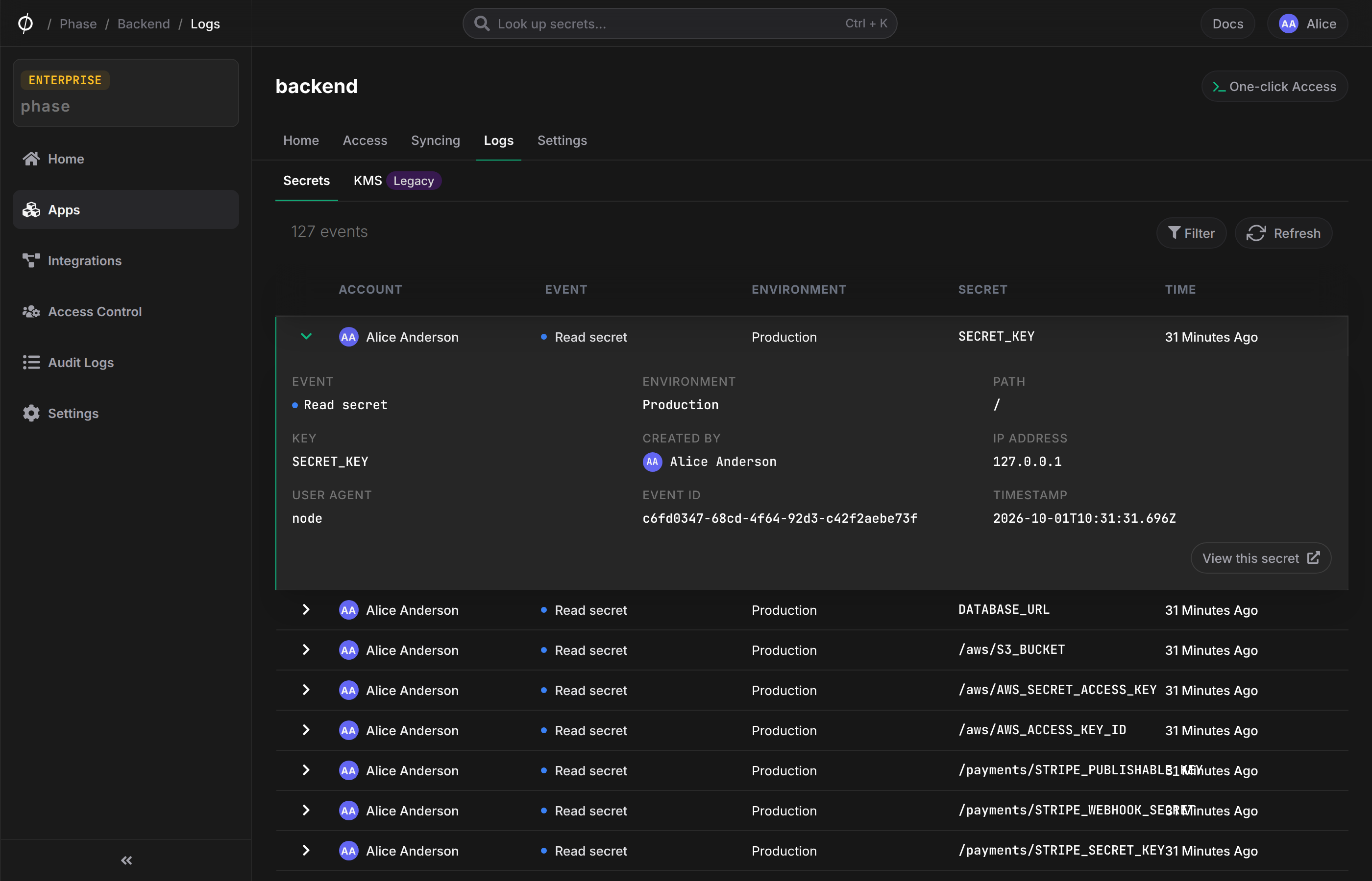 app logs