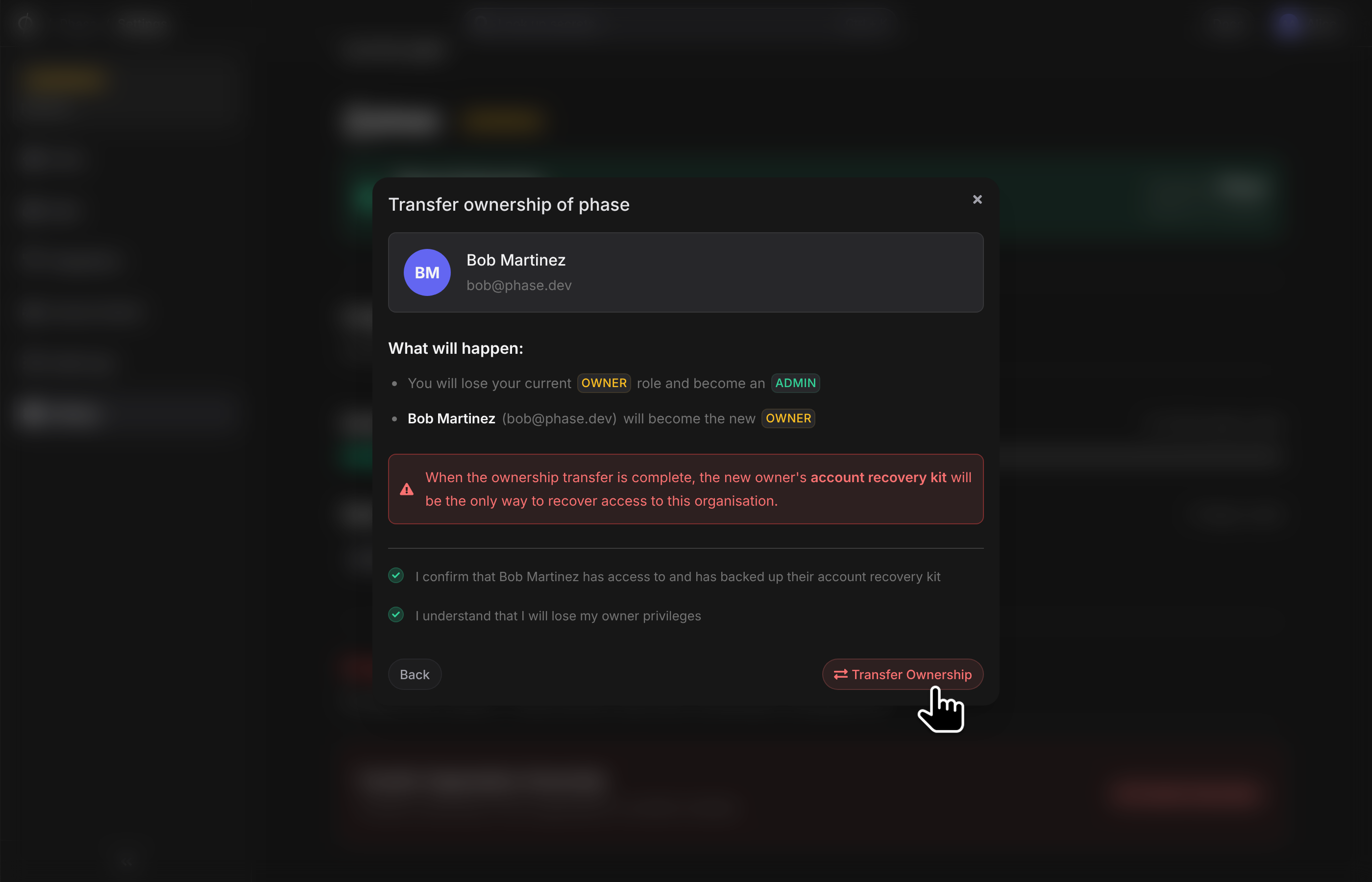 confirm transfer