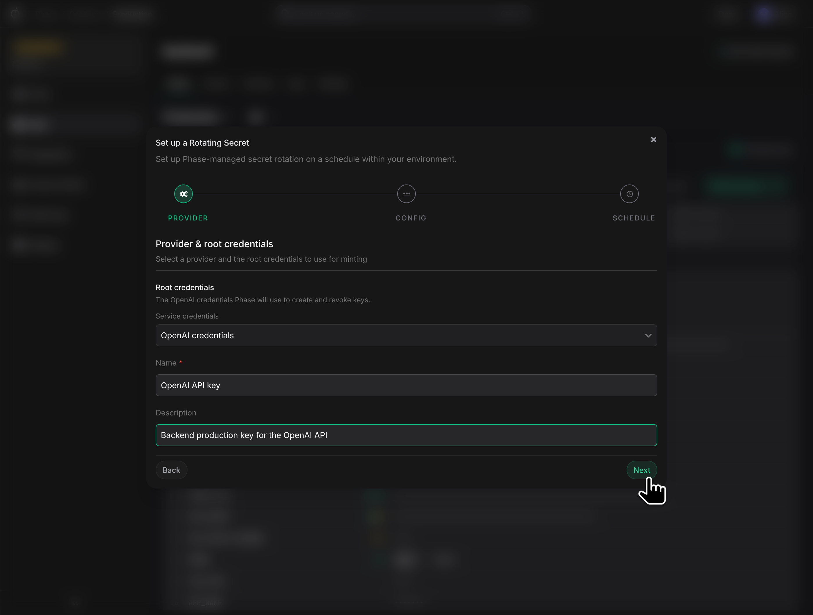Provider and root credentials step