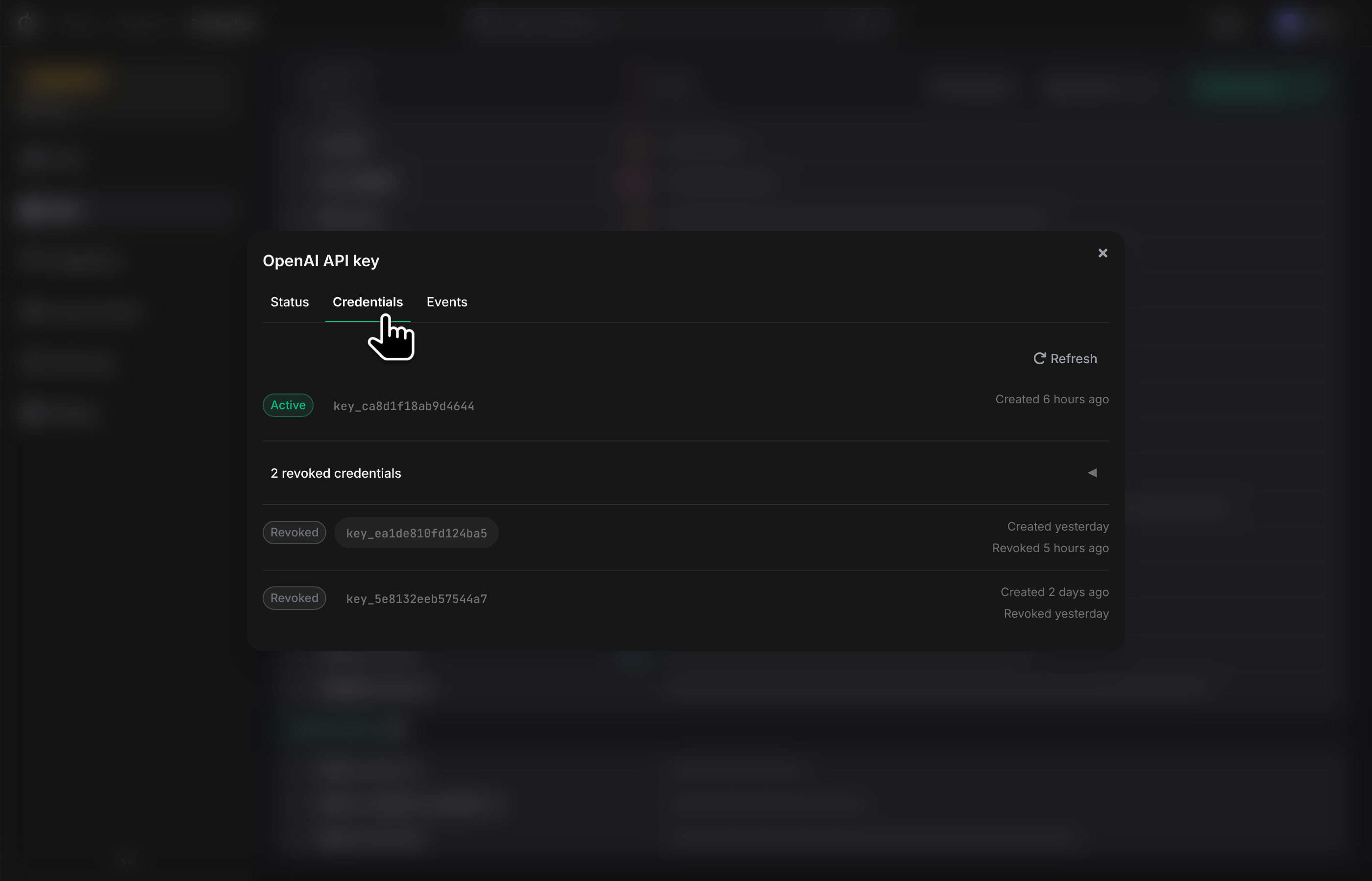 Credentials tab