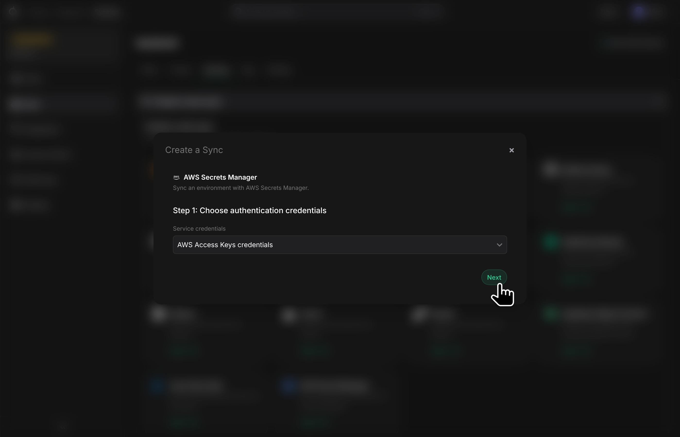 Choose sync authentication credentials
