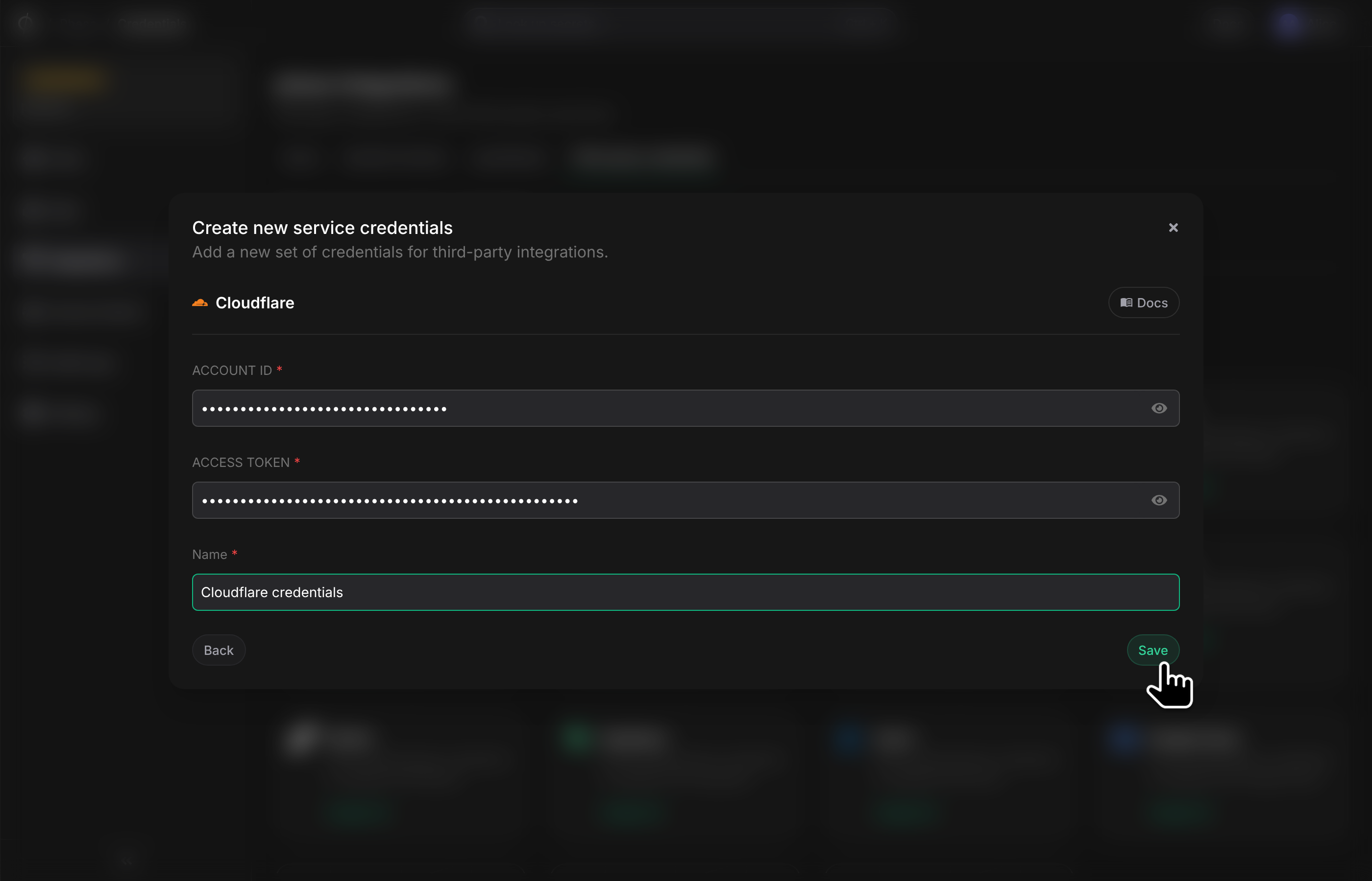 Input Cloudflare credentials