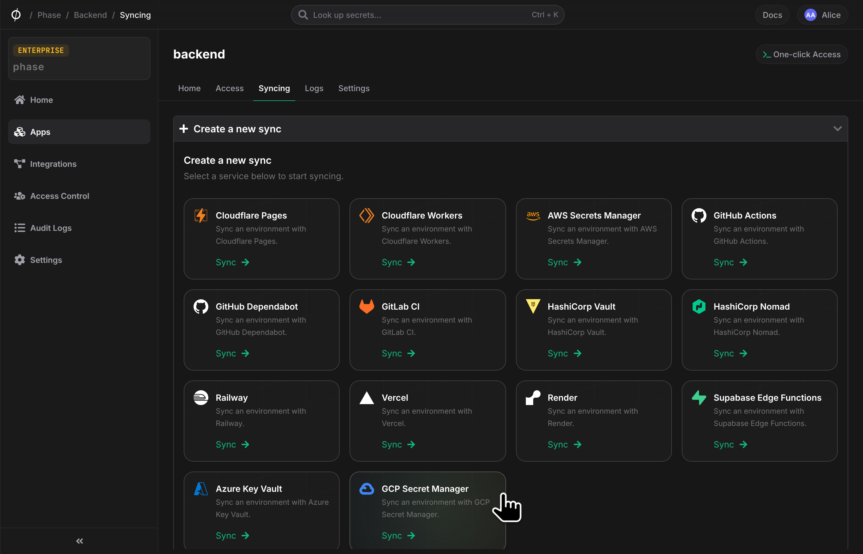 Create a GCP Secret Manager sync