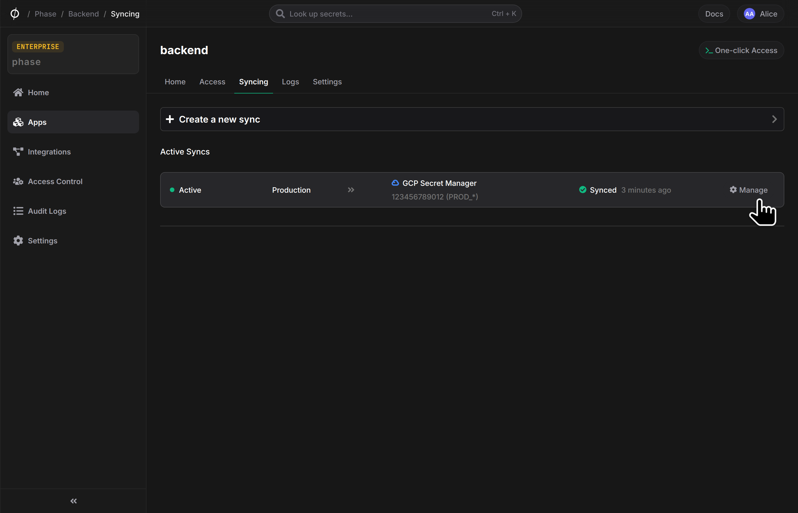 GCP Secret Manager sync card