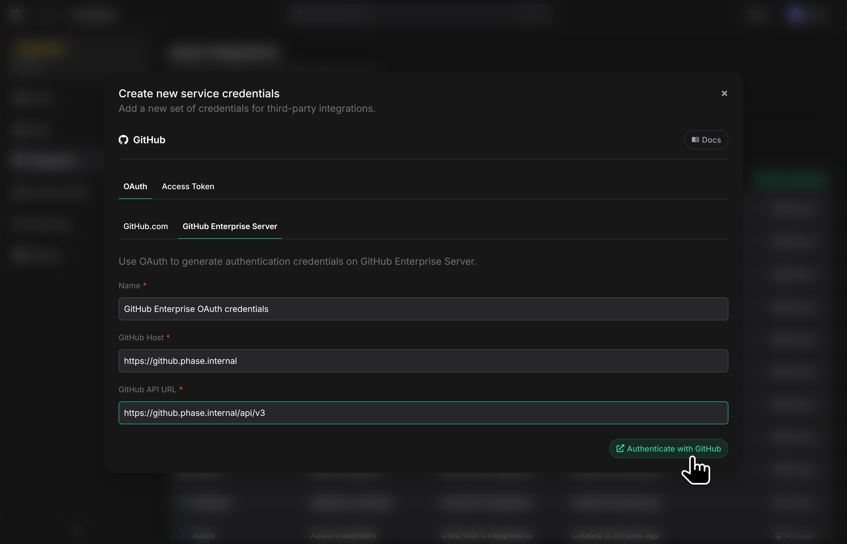 Add GitHub Enterprise Server credentials