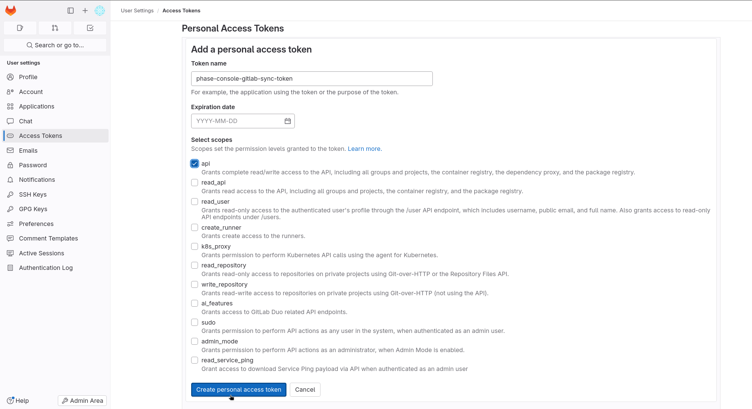 Create a Personal Access Token