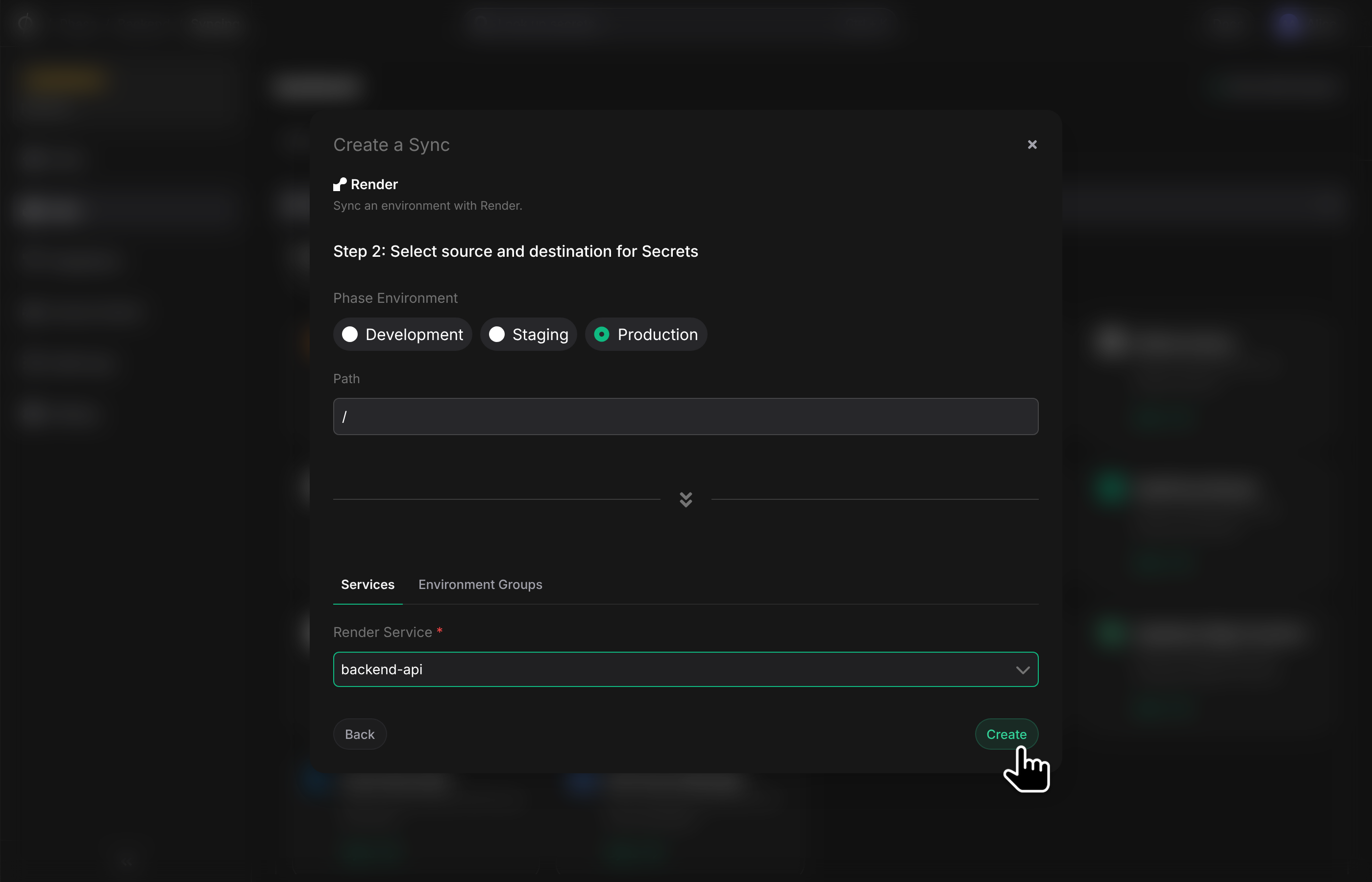 configure render service sync