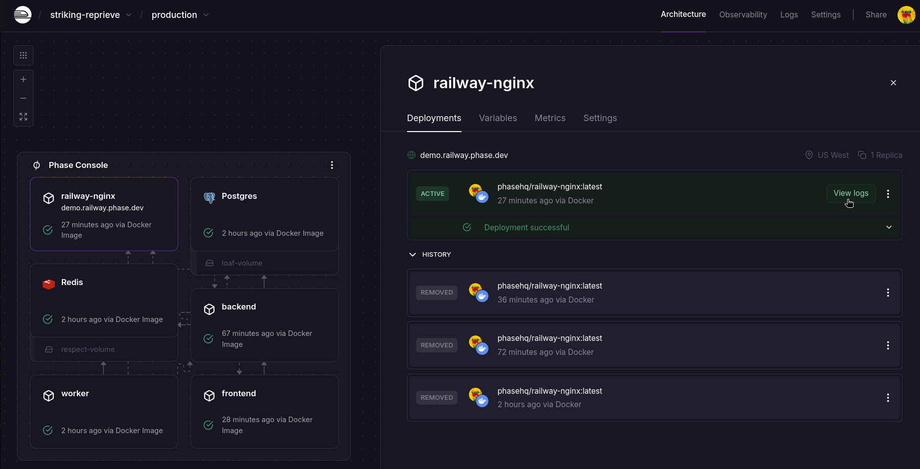 View logs from latest deployment